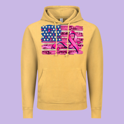 American Flag And  Cancer Ribbon Pattern Vintage Hoodie Designed By Adodesignshop