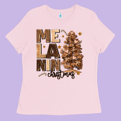 Ladies Tee melanin christmas with christmas tree
