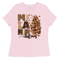 Bubblegum Pink melanin christmas with christmas tree Ladies Tee - MaliasSmallBusiness
