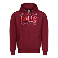 Burgundy teach love inspire valentines day Zipper Hoodie - MaliasSmallBusiness