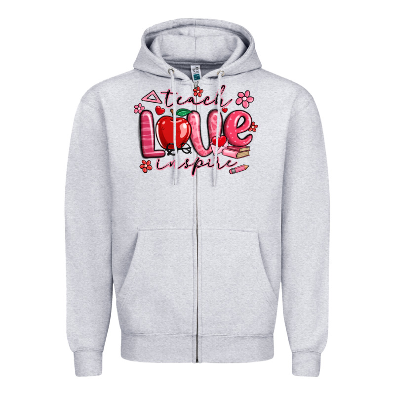 Teach Love Inspire Valentines Day Zipper Hoodie by MaliasSmallBusiness | Teevron