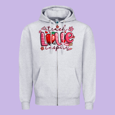 Teach Love Inspire Valentines Day Zipper Hoodie Designed By Maliassmallbusiness