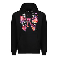 Black coquette bow floral checkered pattern Premium Hoodie - JahusDesignShop