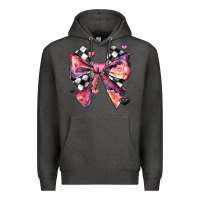 Charcoal Heather coquette bow floral checkered pattern Premium Hoodie - JahusDesignShop