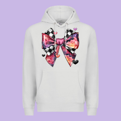 Coquette Bow Floral Checkered Pattern Premium Hoodie Designed By Jahusdesignshop