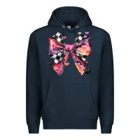 Navy coquette bow floral checkered pattern Premium Hoodie - JahusDesignShop