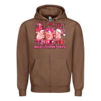 Chestnut Happy Hallothanksmas Pigs pink Zipper Hoodie - NancyCooperArtShop