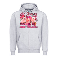 Heather Grey Happy Hallothanksmas Pigs pink Zipper Hoodie - NancyCooperArtShop