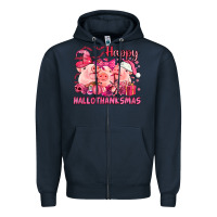 Navy Happy Hallothanksmas Pigs pink Zipper Hoodie - NancyCooperArtShop