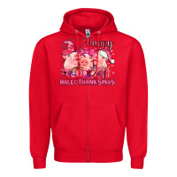Red Happy Hallothanksmas Pigs pink Zipper Hoodie - NancyCooperArtShop