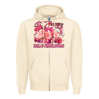 Sandshell Happy Hallothanksmas Pigs pink Zipper Hoodie - NancyCooperArtShop
