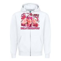 White Happy Hallothanksmas Pigs pink Zipper Hoodie - NancyCooperArtShop