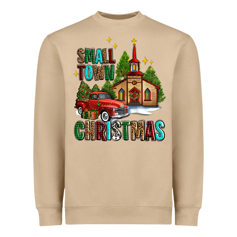 Small Town Christmas Church Western Truck Heavyweight Sweatshirt by AdoDesignShop | Teevron