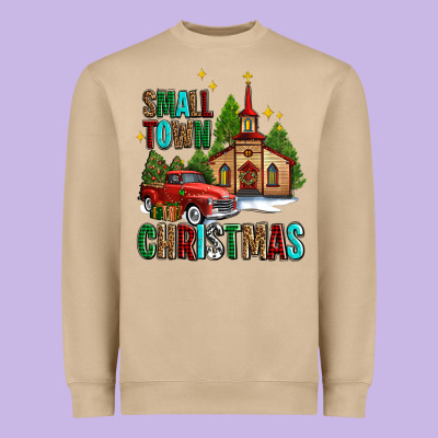 Small Town Christmas Church Western Truck Heavyweight Sweatshirt Designed By Adodesignshop