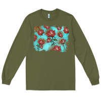 Army Green red roses with leopard background Long Sleeve Tee - LillyAllenDesigns