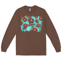 Chestnut red roses with leopard background Long Sleeve Tee - LillyAllenDesigns
