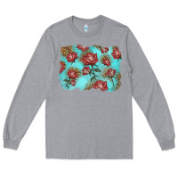 Heather Grey red roses with leopard background Long Sleeve Tee - LillyAllenDesigns