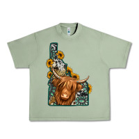 Oil Green idaho map long haired cow Urban Heavy Tee - Jasminsmagicworld