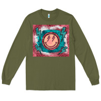 Army Green western lightning bolt smiling face turquoise Long Sleeve Tee - BarkalooDesign