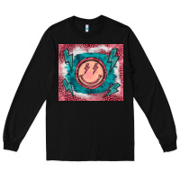 Black western lightning bolt smiling face turquoise Long Sleeve Tee - BarkalooDesign