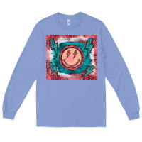 Colony Blue western lightning bolt smiling face turquoise Long Sleeve Tee - BarkalooDesign