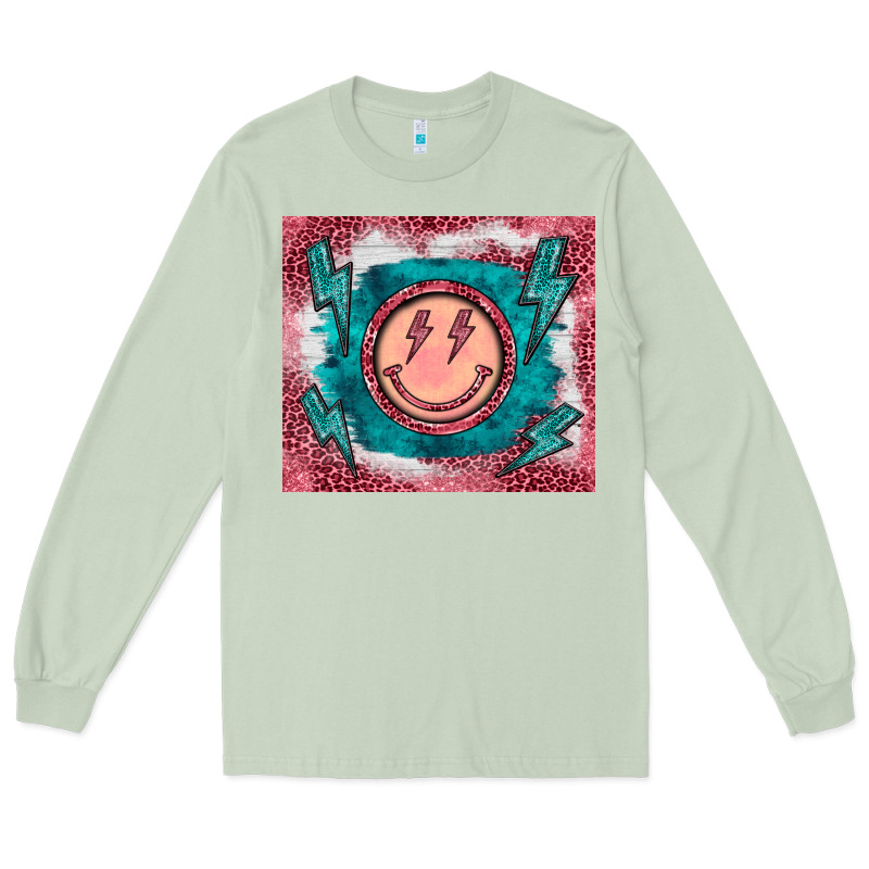 Western Lightning Bolt Smiling Face Turquoise Long Sleeve Tee by BarkalooDesign | Teevron
