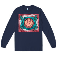 Navy western lightning bolt smiling face turquoise Long Sleeve Tee - BarkalooDesign