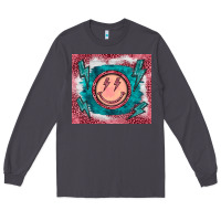 Smoke western lightning bolt smiling face turquoise Long Sleeve Tee - BarkalooDesign