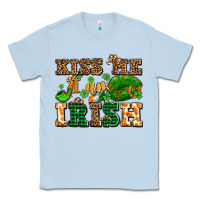 Dusty Blue kiss me i am irish  with lips and shamrocks Classic Tee - AdoDesignShop