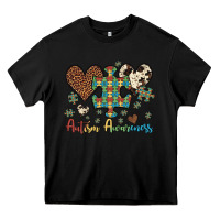 Black autism awareness leopard cowhide herts puzzle Heavy Core Tee - Artiststas