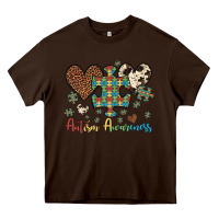 Chocolate Brown autism awareness leopard cowhide herts puzzle Heavy Core Tee - Artiststas