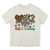Cream autism awareness leopard cowhide herts puzzle Heavy Core Tee - Artiststas