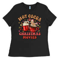 Black hot cocoa and christmas movies Ladies Tee - MaliasSmallBusiness