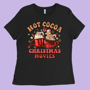 Hot Cocoa And Christmas Movies Ladies Tee Designed By Maliassmallbusiness