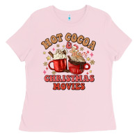 Bubblegum Pink hot cocoa and christmas movies Ladies Tee - MaliasSmallBusiness