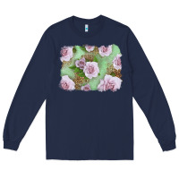 Navy pink roses with leopard background Long Sleeve Tee - LillyAllenDesigns