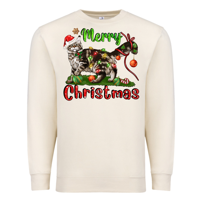 Maine Coon Cat Merry Christmas Premium Sweatshirt by LillyAllenDesigns | Teevron