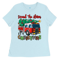 Baby Blue sound the alarm its christmas fire truck Ladies Tee - MaliasSmallBusiness