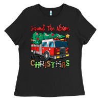 Black sound the alarm its christmas fire truck Ladies Tee - MaliasSmallBusiness