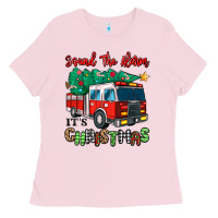 Bubblegum Pink sound the alarm its christmas fire truck Ladies Tee - MaliasSmallBusiness