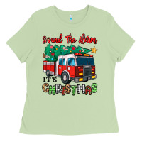 Matcha sound the alarm its christmas fire truck Ladies Tee - MaliasSmallBusiness