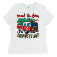 White sound the alarm its christmas fire truck Ladies Tee - MaliasSmallBusiness
