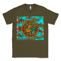 Army Green cowboy hat turquoise aztec background old wheel Classic Tee - Artiststas
