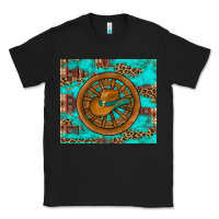 Black cowboy hat turquoise aztec background old wheel Classic Tee - Artiststas