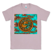 Lilac cowboy hat turquoise aztec background old wheel Classic Tee - Artiststas