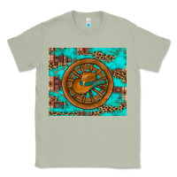 Matcha cowboy hat turquoise aztec background old wheel Classic Tee - Artiststas