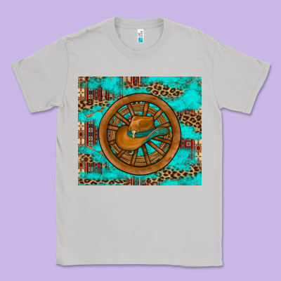 Cowboy Hat Turquoise Aztec Background Old Wheel Classic Tee Designed By Artiststas