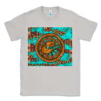 Moon Dust cowboy hat turquoise aztec background old wheel Classic Tee - Artiststas