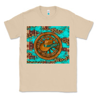 Mushroom cowboy hat turquoise aztec background old wheel Classic Tee - Artiststas
