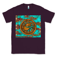 Plum cowboy hat turquoise aztec background old wheel Classic Tee - Artiststas